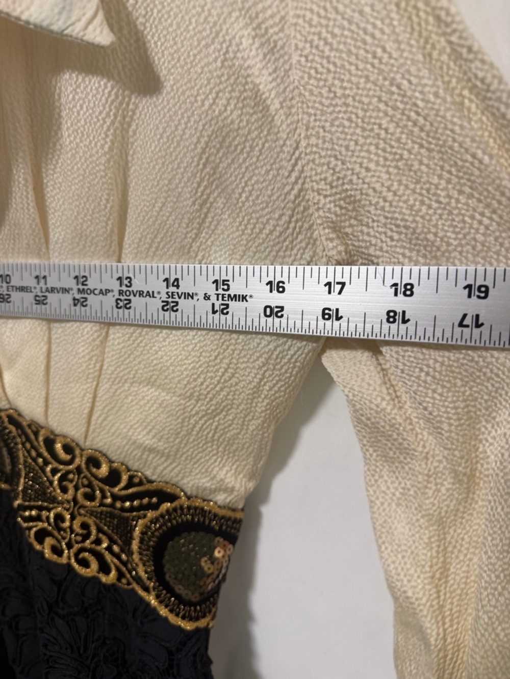 Liancarlo VintageTwo-Tone Long Sleeve Dress with Gold Embroidered Waist - Picture 2 of 9